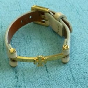 Tory BurchOff White Leather Band Wrap Bracelet